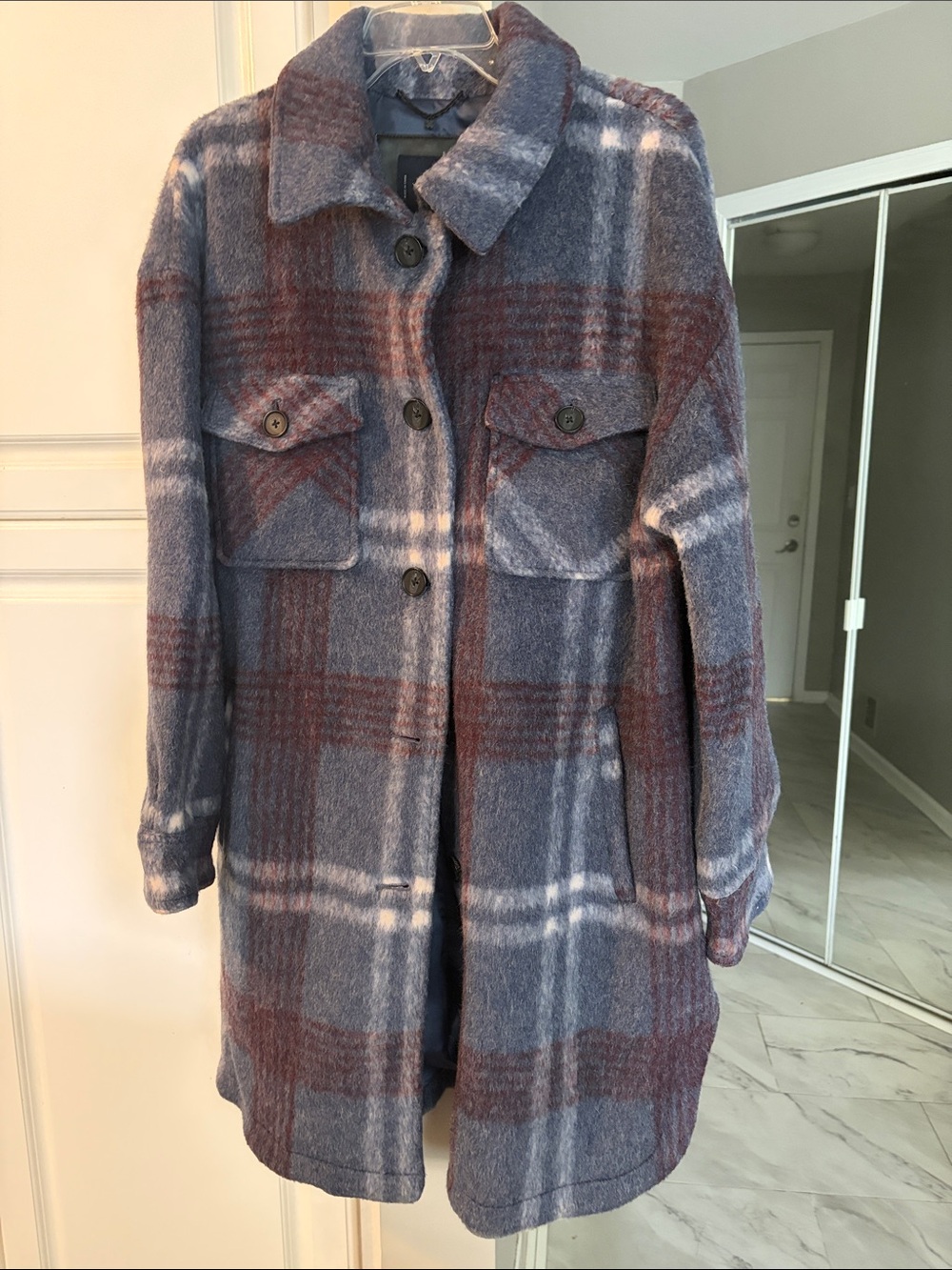 Lucky Womens Blue and Burgundy Plaid Wool-Blend Shacket size xl